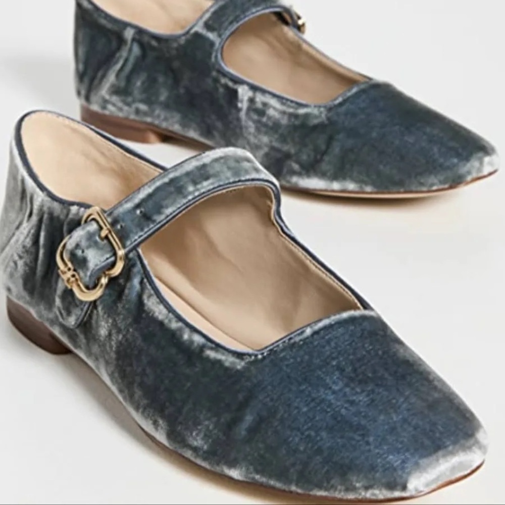 Sam Edelman Smokey Blue Michaela Mary Jane Velvet Flats 9.5 / Like New